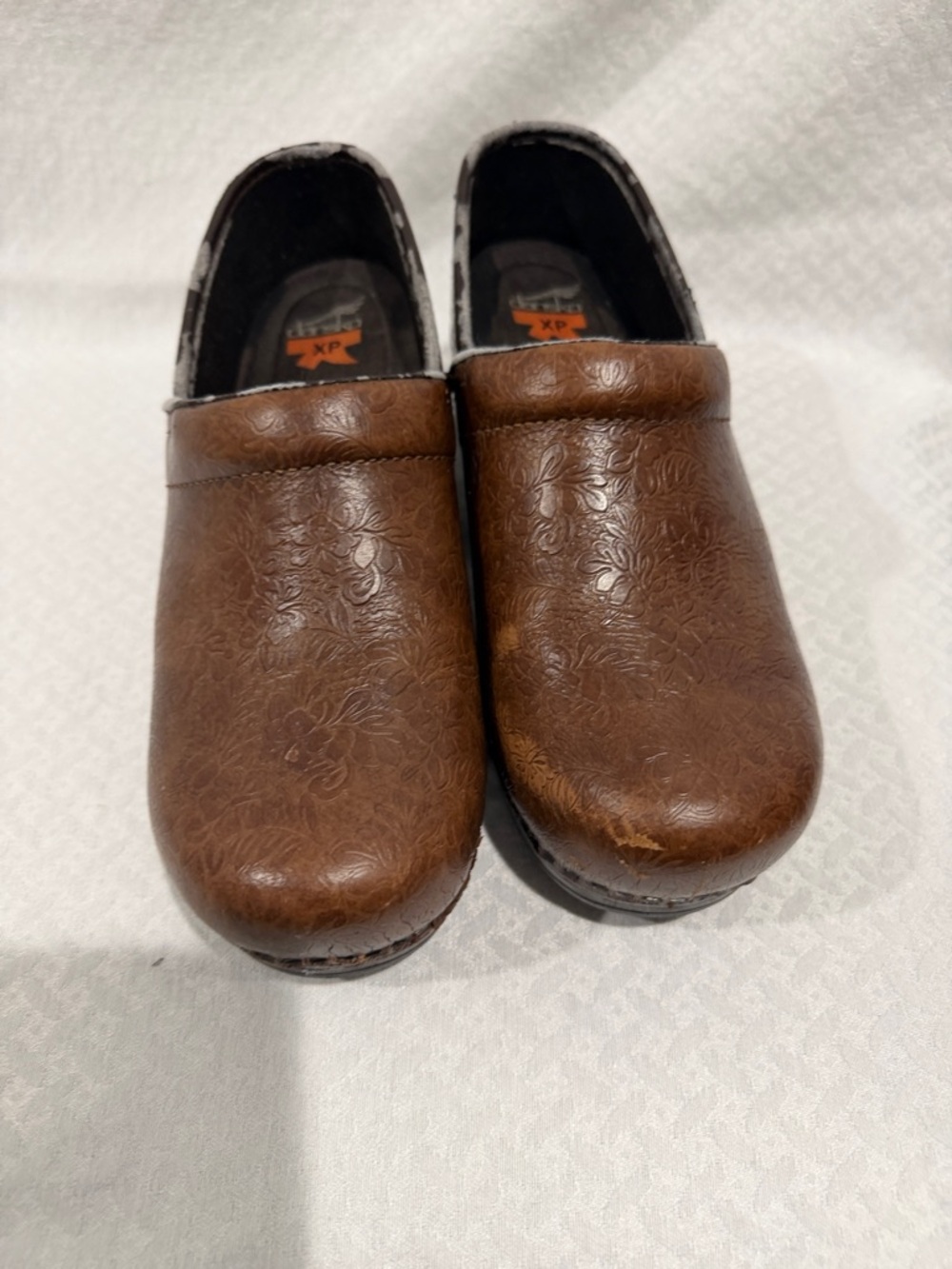 Dansko Brown Embossed Leather Slip-On Clogs